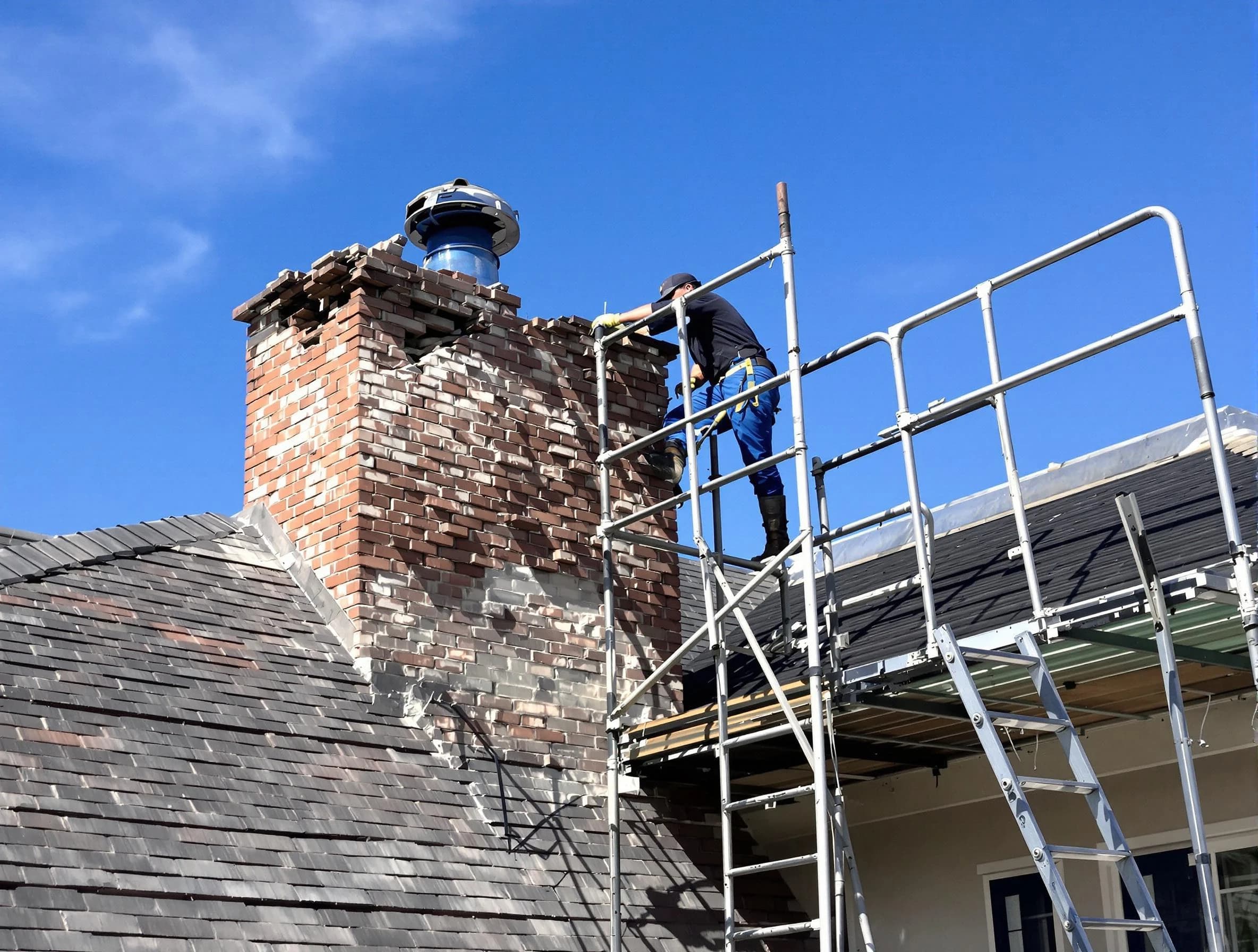 Rebuilding a chimney structure by Fall River Chimney Sweep in Fall River, MA