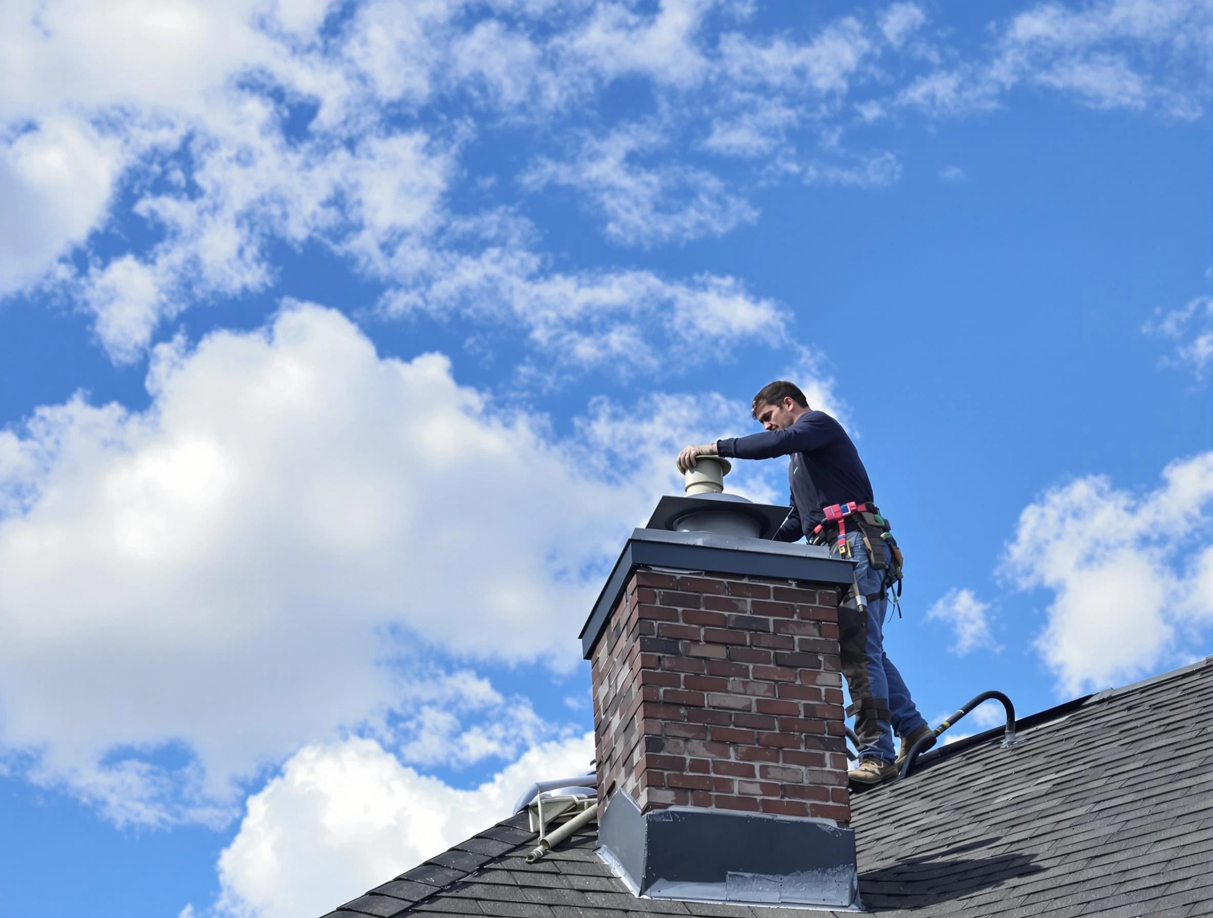 Fall River Chimney Sweep installing a sturdy chimney cap in Fall River, MA
