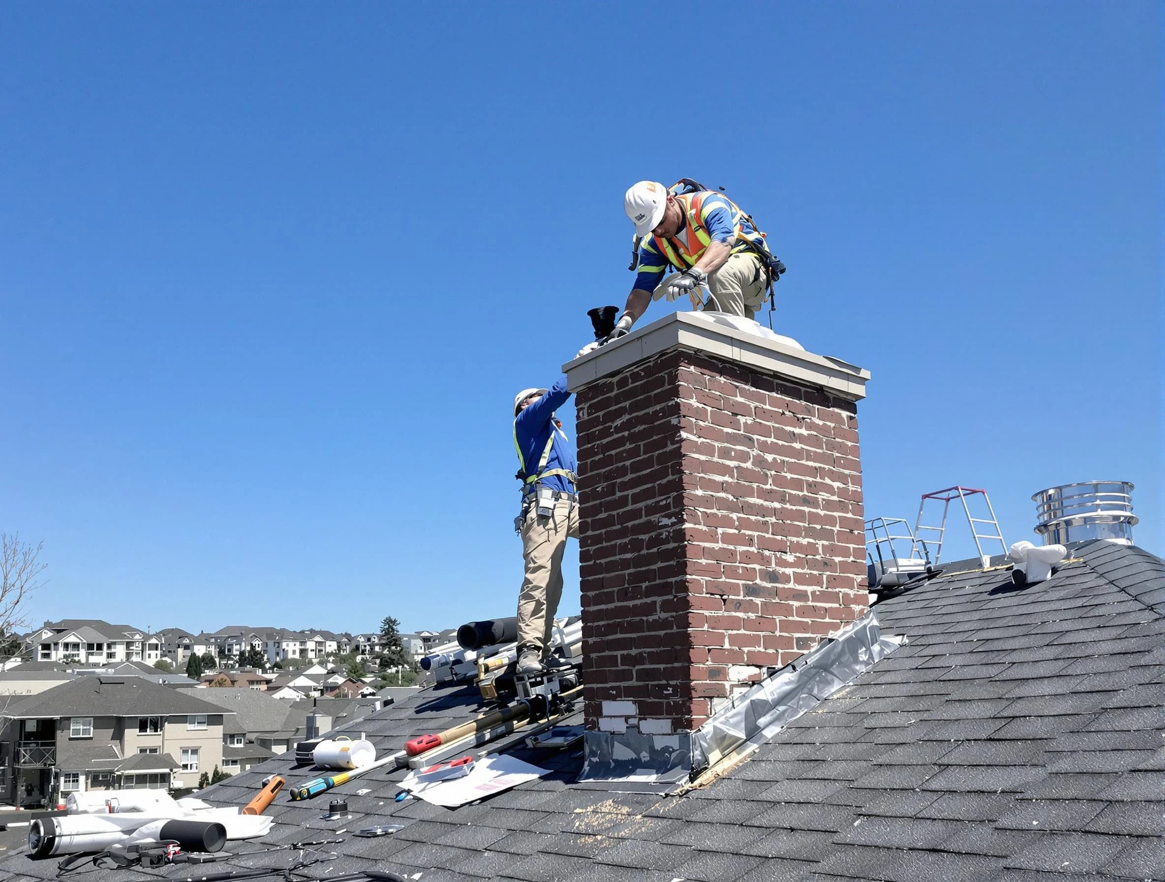 Fall River Chimney Sweep repairing a chimney crown in Fall River, MA