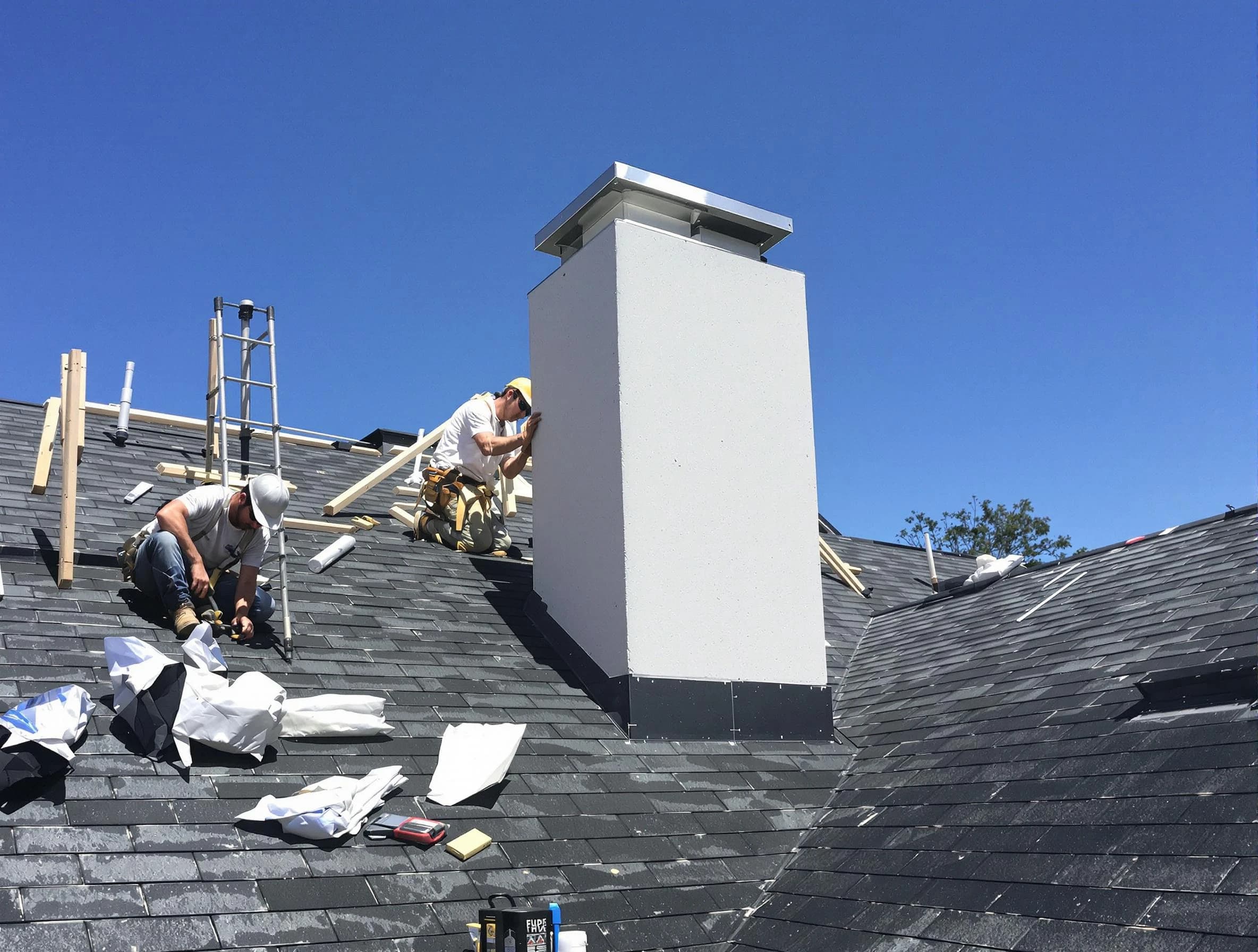 Fall River Chimney Sweep crew installing a new chimney in Fall River, MA