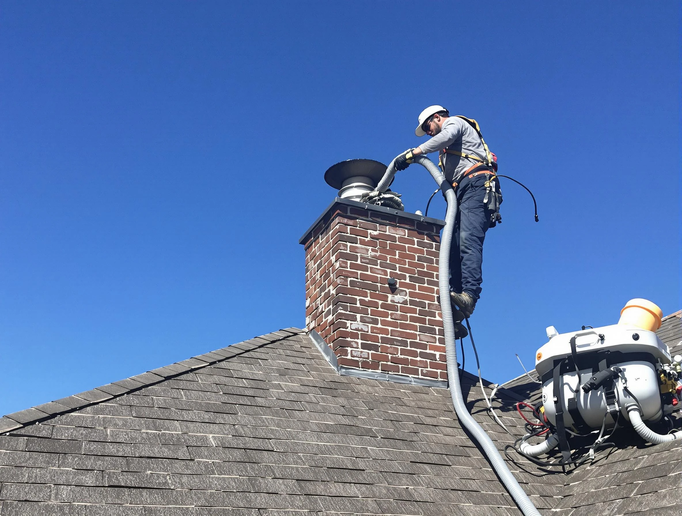 Dedicated Fall River Chimney Sweep team member cleaning a chimney in Fall River, MA