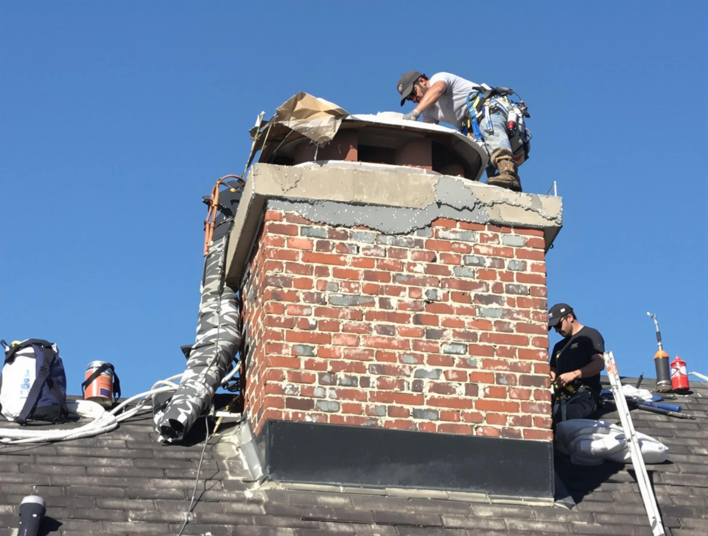 Fall River Chimney Sweep installing a custom chimney crown in Fall River, MA