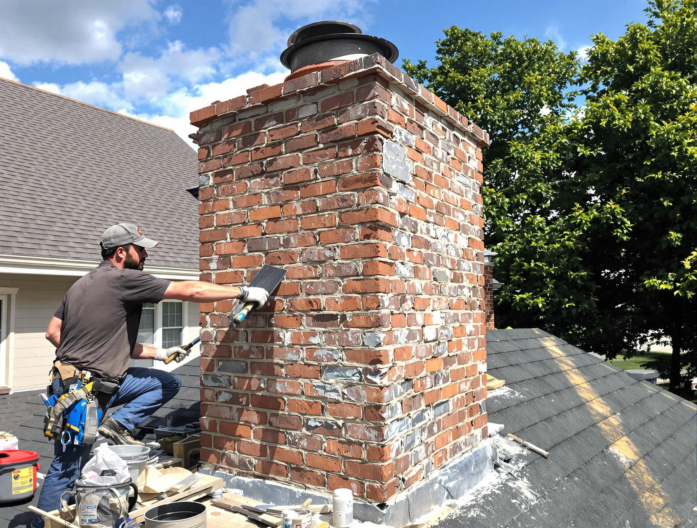 Completed chimney rebuild by Fall River Chimney Sweep in Fall River, MA