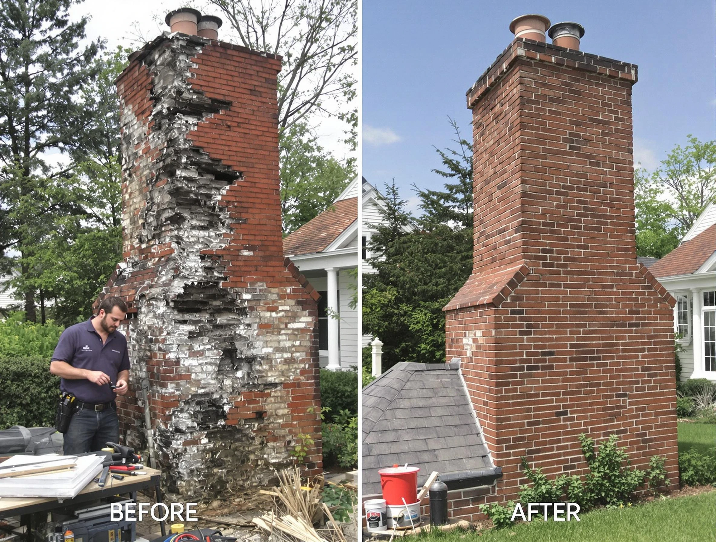 Fall River Chimney Sweep performing a full chimney restoration in Fall River, MA